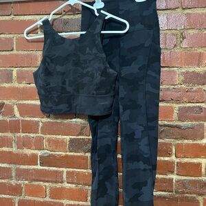Lululemon High-Rise Black Camo Leggings & Crop Sports Bra Set